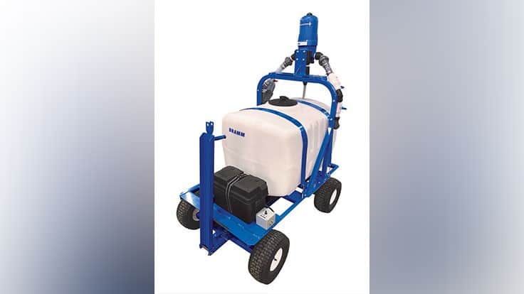 Dramm offers larger injection carts with agitation for Dosatron injectors
