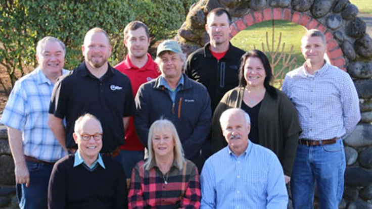 Back row, left to right: Raymond Kerr, Rich Bailey, Sam Barkley, Jr., Guy Meacham, Gordy Webster, Diana Rhodes and Eric Henrichs. Front Row, left to right: Art Anderson, Jan Schmidt Barkley and J. Frank Schmidt, III.