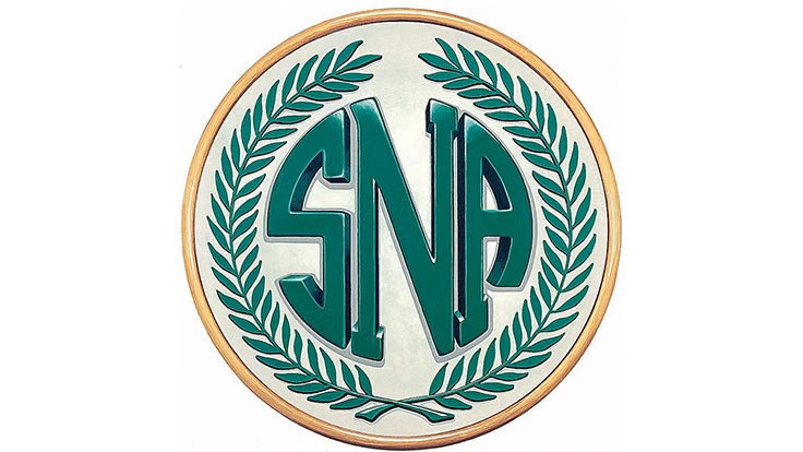 Logo with big S, N and A letters.