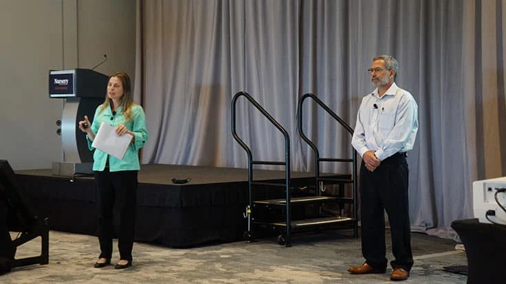 Amy Fulcher and Anthony LeBude present their findings to the Nursery Management Conference, Sept. 16, 2021.