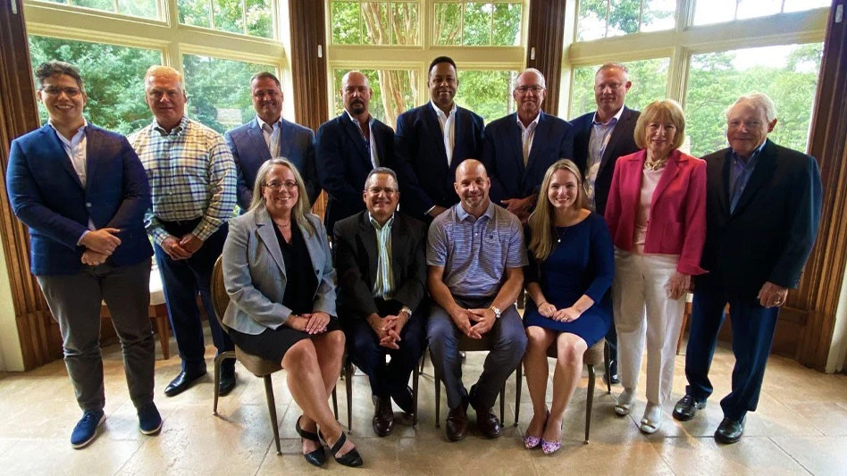 The 2021-2022 RISE Governing Board: Seated from left: Karen Larson, Clarke, chair; Jose Milan, Bayer, vice - chair, Blaine Pinkerton, Nufarm, treasurer; and RISE President Megan Provost who serves as secretary. Standing left: Nadia Sinno, FMC Corporation ; John Johnson, Prokoz, Inc.; Todd Mason, Sipcam Agro USA; Shayne Wetherall, AMGUARD Environmental Technologies; Daryl Allen, Corteva Agriscience, Scott Reasons, Syngenta; Brian Rowan, SiteOne Landscape Supply; Kathy Bishop, Lebanon Seaboard Corporation; a nd Bill Culpepper, SePRO Corporation. Not pictured: Barbara Aguiar, BASF.