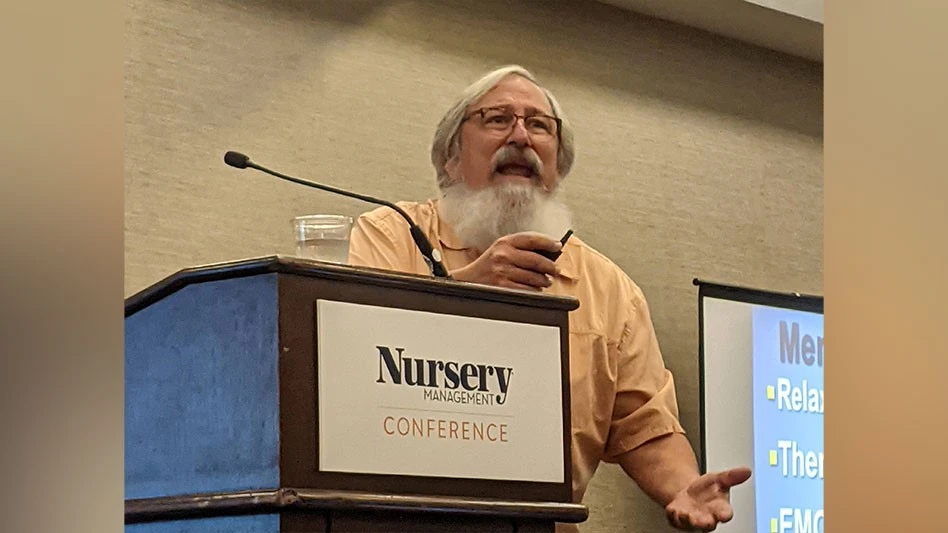 Lloyd Traven speaks at the 2022 Nursery Management Conference in Fort Worth, Texas.