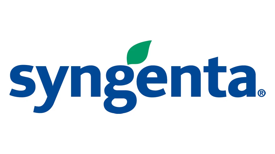 Syngenta logo in blue letters and a green leaf above it.