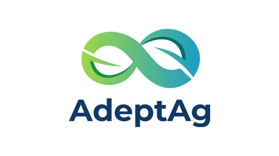 A logo reads AdeptAg in blue letters on a white background.