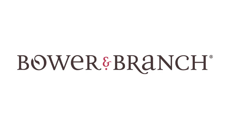 A logo reads Bower & Branch in black capital letters on a white background. The & is red.
