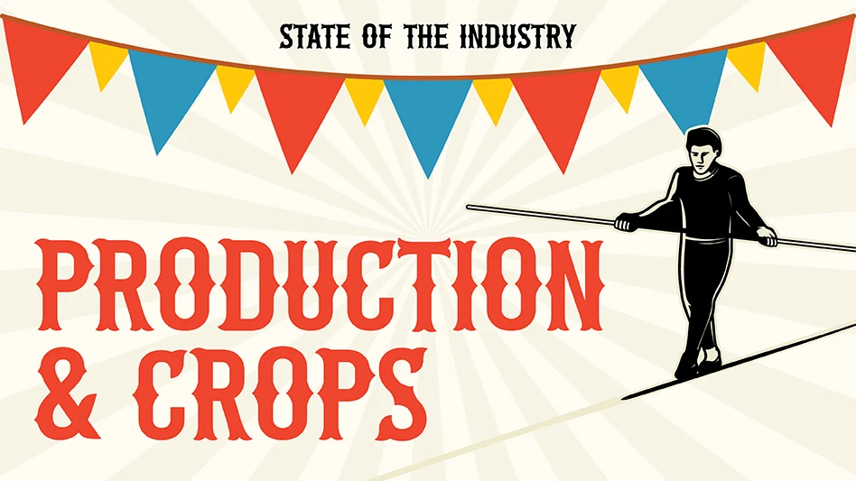 A cartoon of a man balancing along a tightrope with a pole.