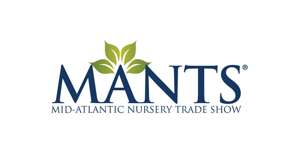 MANTS logo in navy blue letters with a green flower above the A in MANTS and Mid-Atlantic Nursery Trade Show written below.