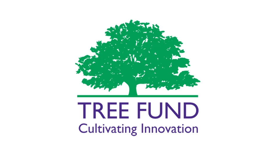 A logo with purple text on a white background that reads Tree Fund Cultivating Innovation. Above the text is a graphic of a green tree.