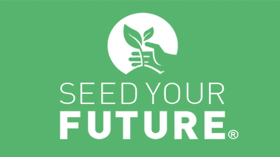 The white Seed Your Future logo; a hand tending to a plant.