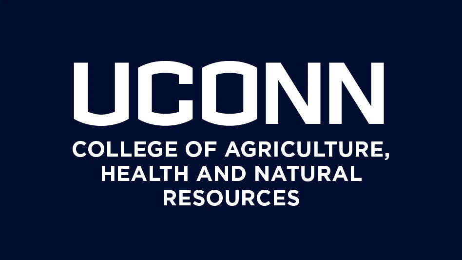 A graphic with white text on a navy blue background reads UCONN College of Agriculture, Health and Natural Resources.