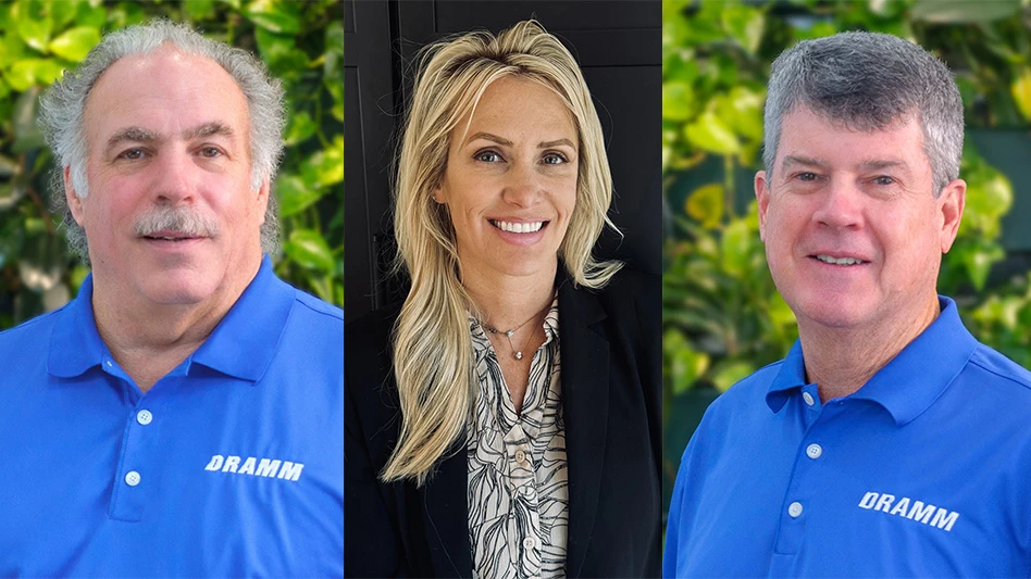 Three headshot photos, from left to right, of a man wearing a blue polo shirt, a blonde woman wearing a black jacket and a second man wearing a blue polo shirt.