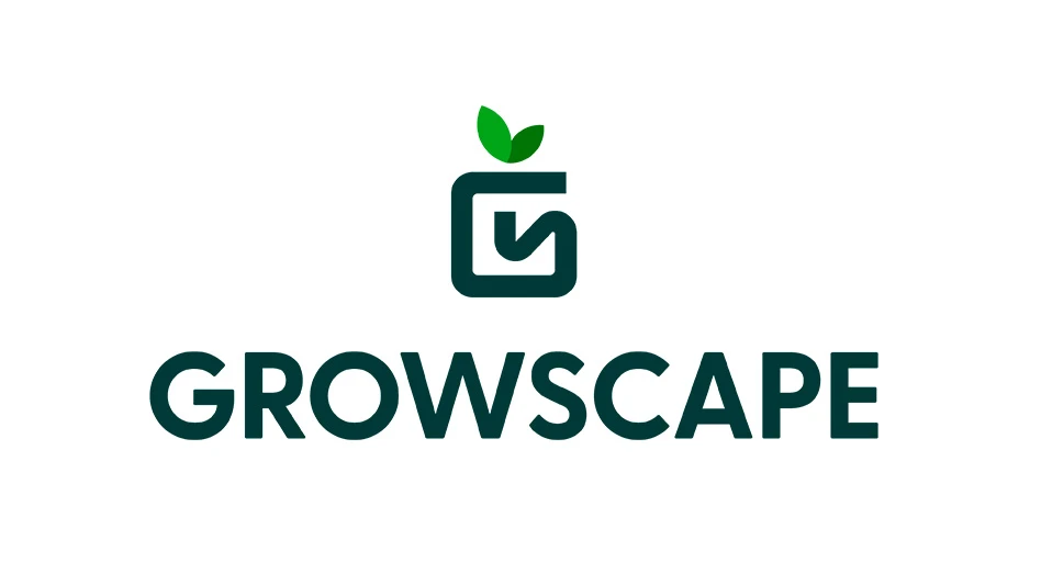 A logo with navy blue text on a white background reads Growscape.
