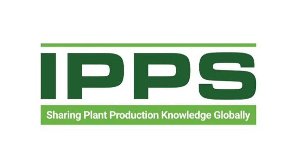 A graphic with dark green and white text on a white and light green background reading IPPS Sharing Plant Production Knowledge Globally.