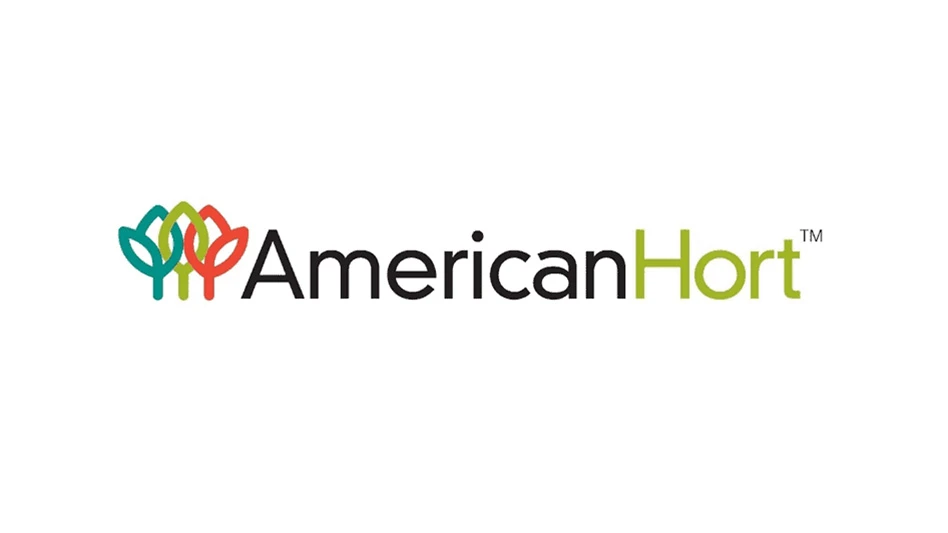 A logo with black and gray text on a white background reads AmericanHort.