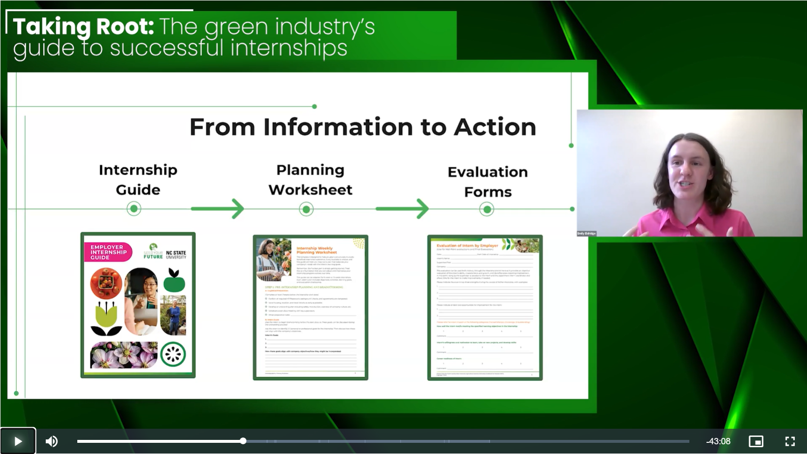 A screenshot of a webinar presentation about internships.