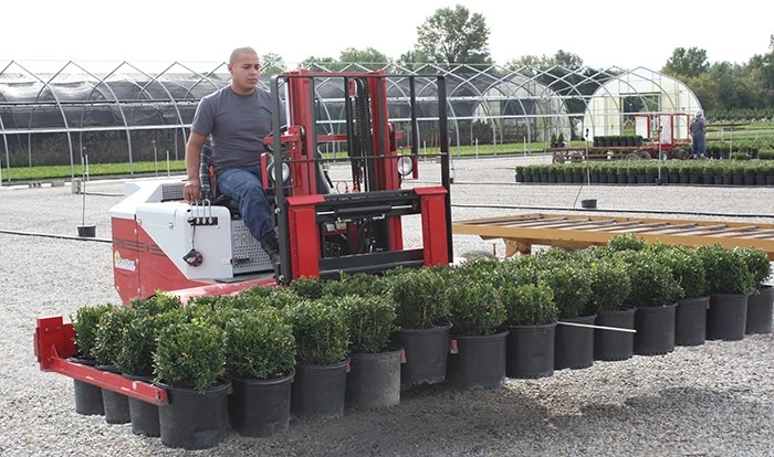 Decker’s Nursery moves containers around the nursery using trikes equipped with forks.